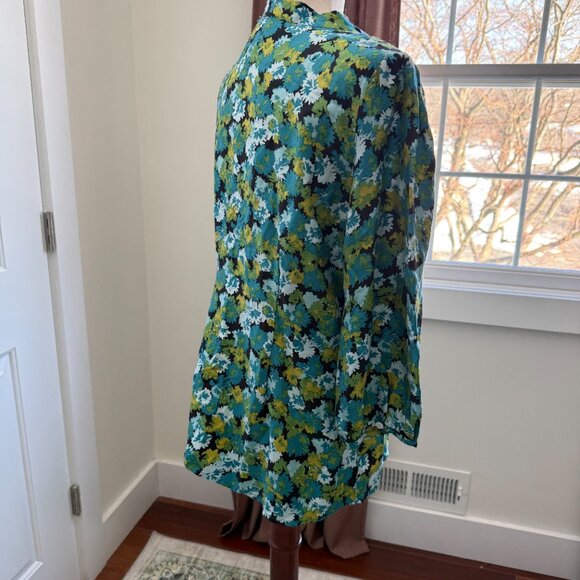 Kate Hill Silk Floral Tie-Neck Blouse – Blue Green Print – Size 14 - Picture 5 of 8